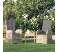 DYRJDJWIDHW Sedie Reclinabili da Giardino 2 Pezzi Grigio con Cuscini Polyrattan PE, Sedia Relax Esterno per Terrazza Giardino Piscina, Regolabile e Confortevole