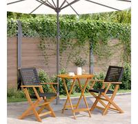 DYRJDJWIDHW Set da Bistrot 3 pz Nero in Polyrattan e Legno Massellomobili da sedie da poltrone da giardino salottino da Per giardini e patii