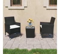 DYRJDJWIDHW Set da Bistrot per Giardino 3 pz in Polyrattan e Vetro Nerodivanetto da esterno mobili da sedie da poltrone da giardinoPer giardini e patii