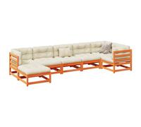 DYRJDJWIDHW Set Divani Giardino 7 pz con Cuscini Marrone Cera Massello Pinodivanetto da esterno sedie da salottino da poltrone da giardinoPer giardini e patii