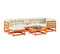 DYRJDJWIDHW Set Divani Giardino 7 pz con Cuscini Marrone Cera Massello Pinosedie da mobili da salottino da divanetto da esternoPer giardini e patii