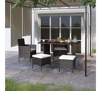 DYRJDJWIDHW Set Sedie da Giardino 4 Pezzi Polyrattan Nero con Poggiapiedi e Cuscini, Mobili Esterni per Patio Giardino Relax, Acciaio Verniciato