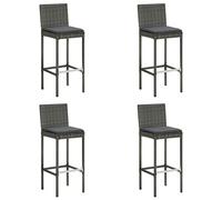DYRJDJWIDHW Sgabelli da Bar 4 Pezzi Grigi con Cuscini in Polyrattan per Esterno, Set di Sedie da Giardino Moderno con Struttura in Acciaio, Ideale per Cucina e Terrazza