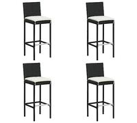 DYRJDJWIDHW Sgabelli da Bar 4 Pezzi Set con Cuscini Polyrattan Nero per Giardino Cucina Esterno Moderno Contemporaneo Resistente UV Acciaio Powder Coated