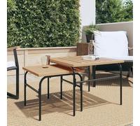 DYRJDJWIDHW Stackable Garden Side Tables 2-Piece Set Brown and Black Steel Outdoor Patio Coffee Tables for Terrace Balcony with Powder Coated Frame and Slatted Design