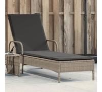 DYRJDJWIDHW Sun Lounger with Wheels and Cushion Outdoor Recliner Chair Adjustable Backrest Poly Rattan Light Gray Patio Furniture for Garden Poolside Relaxation
