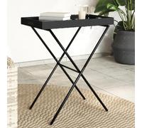 DYRJDJWIDHW Tavolino Vassoio Pieghevole Nero 65x40x75 cm in Polyrattan, Foldable Tray Table for Living Room and Balcony, Lightweight Portable Serving Table with Storage Shelf