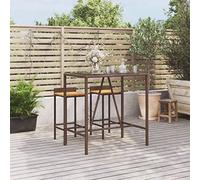 DYRJDJWIDHW Tavolo Bar con Piano in Vetro Marrone 110x70x110 cm Polyrattan Outdoor Bistrot Set Weatherproof Rattan PE Steel Frame Tempered Glass Top for Garden Patio Terrace