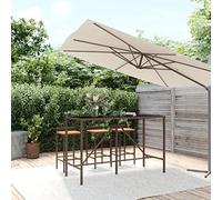 DYRJDJWIDHW Tavolo Bar con Piano in Vetro Marrone 180x70x110 cm Polyrattan Outdoor Garden Patio Furniture Set with Tempered Glass Top and Weather Resistant PE Rattan