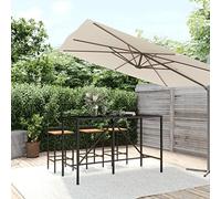 DYRJDJWIDHW Tavolo da Bar con Piano in Vetro Nero 180x70x110 cm Polyrattan Outdoor Bistrot Table Weatherproof Rattan PE Steel Frame Glass Top for Garden Patio Terrace