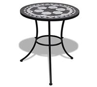 DYRJDJWIDHW Tavolo da Bistrot Nero e Bianco 60 cm a Mosaico Outdoor Garden Table with Ceramic Top, Powder Coated Iron Frame, Easy Assembly for Balcony Patio Coffee Drinks