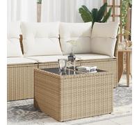 DYRJDJWIDHW Tavolo da Giardino Beige con Piano in Vetro Temperato 55x55x37 cm Polyrattan PE per Esterno, Tavolino da Terrazza Resistente alle Intemperie per Giardino Cortile Patio