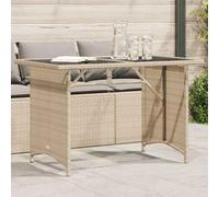 DYRJDJWIDHW Tavolo da Giardino con Piano in Vetro Beige 110x68x70 cm Polyrattan PE Resistenti UV per Esterni Giardino Patio Arredo Moderno Durevole