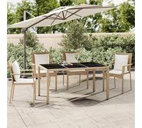 DYRJDJWIDHW Tavolo da Giardino con Piano in Vetro Temperato Beige Polyrattan PE Resistente per Esterno Giardino Patio Design Moderno Acciaio