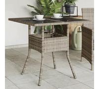 DYRJDJWIDHW Tavolo da Giardino Grigio con Piano in Vetro Temperato 80x80 cm Polyrattan PE Resistenti ai Raggi UV per Terrazza Giardino Esterno Tavolini da Esterno Moderni e Durevoli
