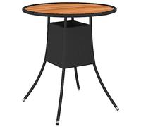DYRJDJWIDHW Tavolo da Giardino Nero 70 cm Round Dining Table with Acacia Wood Top and PE Rattan Frame for Outdoor Patio Terrace Garden Use Weather Resistant Furniture