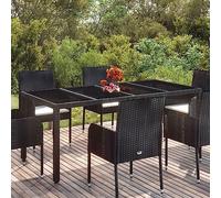 DYRJDJWIDHW Tavolo da Giardino Nero con Piano in Vetro Temperato 190x90x75 cm Polyrattan PE per Esterno, Design Moderno, Resistente alle Intemperie, Ideale per Giardino e Patio