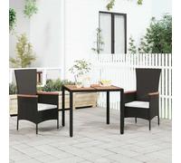 DYRJDJWIDHW Tavolo da Giardino Nero con Piano Legno Acacia Massello, Tavolo Esterno Polyrattan PE per Terrazza Giardino, Resistente All'acqua e Facile da Pulire, Design Moderno