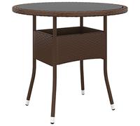 DYRJDJWIDHW Tavolo Giardino Ø80x75 cm Brown Outdoor Dining Table with Tempered Glass Top and Polyrattan Frame for Patio Garden Terrace Furniture