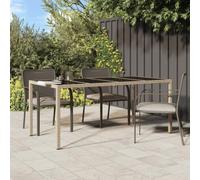 DYRJDJWIDHW Tavolo Giardino Beige 190x90x75 cm Outdoor Dining Table with Tempered Glass Top, Powder Coated Steel Frame and Polyrattan Wrapping for Patio Garden Terrace