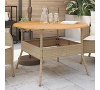 DYRJDJWIDHW Tavolo Giardino in Polyrattan con Piano Legno Acacia Beige Ø110x71 cm per Esterno, Tavolo da Giardino Resistente per Terrazza Cortile Patio con Struttura in Acciaio