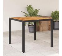 DYRJDJWIDHW Tavolo Giardino Nero 90x90x75 cm con Piano Legno Acacia e Base Polyrattan PE per Esterni, Resistente agli UV, Facile da Pulire, Design Moderno per Terrazza Giardino