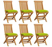 DYRJDJWIDHW Teak Wood Folding Garden Chairs with Bright Green Cushions 6pcs Set Outdoor Patio Dining Furniture Weather Resistant Comfortable Seating for Terrace