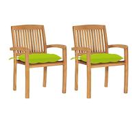 DYRJDJWIDHW Teak Wood Garden Chairs 2pcs Set with Bright Green Cushions, Weather-Resistant Outdoor Patio Furniture, Stackable Vintage Design for Terrace Balcony
