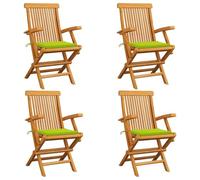DYRJDJWIDHW Teak Wood Garden Chairs Set of 4 with Light Green Cushions, Folding Outdoor Patio Furniture for Terrace, Weather Resistant Solid Wood Seating with Armrests