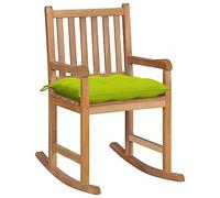 DYRJDJWIDHW Teak Wood Rocking Chair with Bright Green Cushion for Indoor Outdoor Use, Patio Garden Relaxation, Comfortable Seating with Back Support