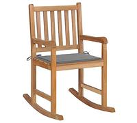 DYRJDJWIDHW Teak Wood Rocking Chair with Gray Cushion Outdoor Indoor Use Garden Patio Balcony Relaxing Comfortable Durable Weather Resistant