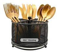 DysanVica Portautensili in metallo rotante a 360 ° - 4 scomparti portaposate, coltello, forchetta, cucchiaio, cestello, posate, piano di lavoro, buffet, picnic, campeggio, fattoria, barbecue