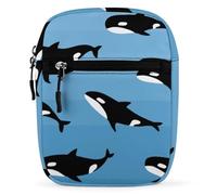 Dyscalibro Borsa a tracolla, graziosa borsa a tracolla con gatto con occhiali, borsa multiuso piccola per lavoro, viaggi d'affari, Carino orca assassina, Taglia unica