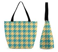 Dyscalibro Borsa tote con cerniera, borsa da spiaggia a righe nere, grande borsa a tracolla per tutti i giorni, viaggio, Floreale, Gli abiti in tartan ripetuti sono retrò, 28.5 x 18 x 32.5 cm