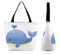 Dyscalibro Borsa tote con cerniera, borsa da spiaggia arcobaleno Peace Love, grande borsa a tracolla per tutti i giorni, viaggio, Cartoni animati Balena Faro, 28.5 x 18 x 32.5 cm