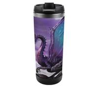 Dyscalibro Tazza da caffè da viaggio isolata in acciaio inox da 380 ml, con drago viola, luna viola, con coperchio a tenuta stagna, fondo antiscivolo