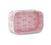 DYSHAYEN Borsa per il trucco trasparente per donne e ragazze, piccola borsa da viaggio con fiocco rosa, graziosa borsa per il trucco per borsa, regali di compleanno per fidanzata, mamma, damigella