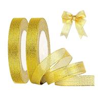 DYSWTUE 2 Pezzi Nastro per Confezioni Regalo in Organza Dorata, 2 rotoli da 20 mm x 22 m, Nastro Decorativo Scintillante di Natale, per Confezioni Regalo, Artigianato, Cucito Fai da Te