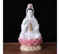 Dytartzx Statua della dea della misericordia Bodhisattva seduta su un loto in ceramica e giada bianca (giada bianca, 25 cm)