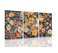Dytila Set di 3 stampe artistiche da parete floreali arancioni con cornice, stampe su tela con piante colorate, stampe su tela botaniche vintage, dipinti astratti con fiori bohémien, opere d'arte per