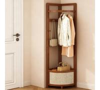 DYUNCZ Appendiabiti Angolare con Asta Appendiabiti e 4 Ganci, Mobile Attaccapanni da Ingresso, Porta Abiti ad Angolo, per Ingresso, Corridoio, Ripostiglio(Brown)