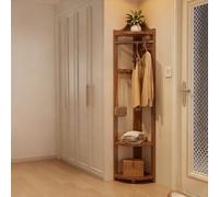 DYUNCZ Appendiabiti Angolare in Legno, Appendiabiti da Terra con Ganci e 3 Ripiani, Mobile Attaccapanni da Ingresso, per Ingresso, Camera da Letto, Soggiorno(Brown,32cm/12.6in)