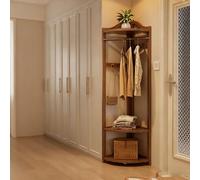 DYUNCZ Appendiabiti Angolare in Legno, Appendiabiti da Terra con Ganci e 3 Ripiani, Mobile Attaccapanni da Ingresso, per Ingresso, Camera da Letto, Soggiorno(Brown,40cm/16in)