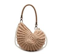 DYYEUAVT Borsa a conchiglia intrecciata a mano, borsa a tracolla lavorata a maglia, accessorio estivo da spiaggia, elegante borsa a tracolla con catena di perle(Khaki)