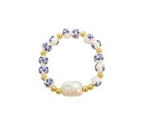 DYYEUAVT Braccialetto di perle imitazione corda elastica semplice perline blu e bianco porcellana braccialetto S gioielli accessori, Misura unica, Agata