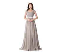 DYYEUAVT Chiffon Elegante Lungo Abito da Damigella d'Onore Donna A-Line Scollo a V Pizzo Floreale Sexy Schiena Trasparente Abiti da Sera Prom(Light Grey,22W)