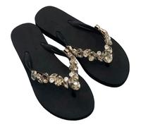 DYYEUAVT Comfortable All-match Beach Shoes Non-slip Soft Bottom Casual Flip-flops Rhinestone Chain Flat Slippers(Black,35)