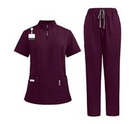 DYYEUAVT Medico Infermiere Uniformi chirurgiche Donna Scrub Set Salone di bellezza Abbigliamento da lavoro Scrub clinico Top-Pantaloni Spa Tunica infermieristica(42108 Deep Wine Red,XXL)