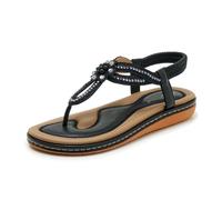 DYYEUAVT Rhinestone Flower Sandals Elastic Back Strap Slip On Flip Flops Comfortable Open Toe Casual Summer Beach Walking Shoes(Black,36)