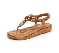 DYYEUAVT Rhinestone Flower Sandals Elastic Back Strap Slip On Flip Flops Comfortable Open Toe Casual Summer Beach Walking Shoes(Brown,41)